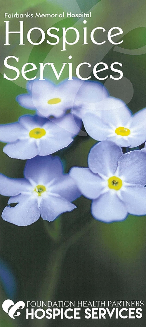 Image of flowers with writing -button link to view hospice brochure image