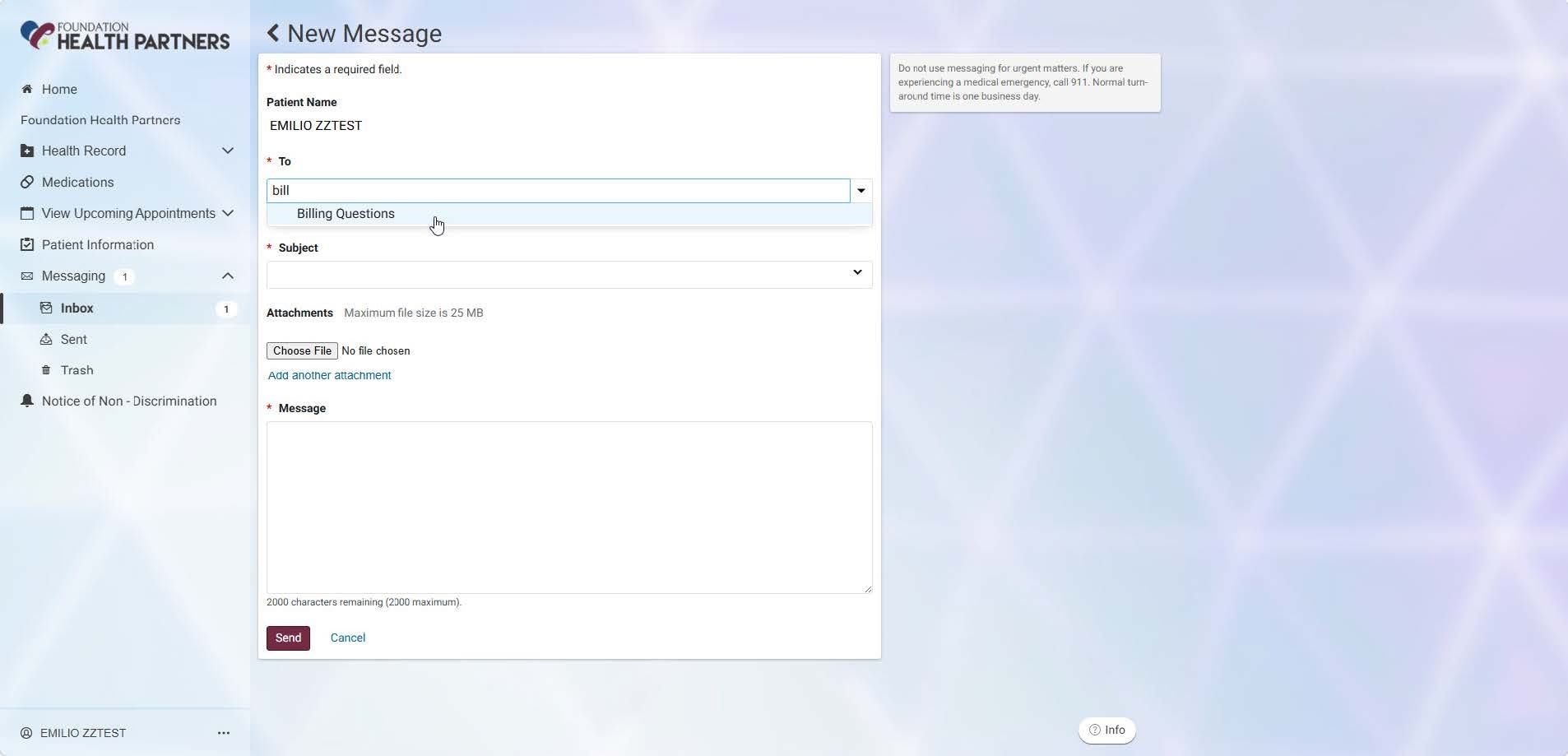Image of care team messaging screen