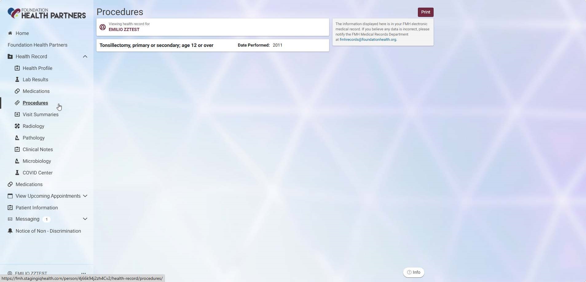 image of procedures screen
