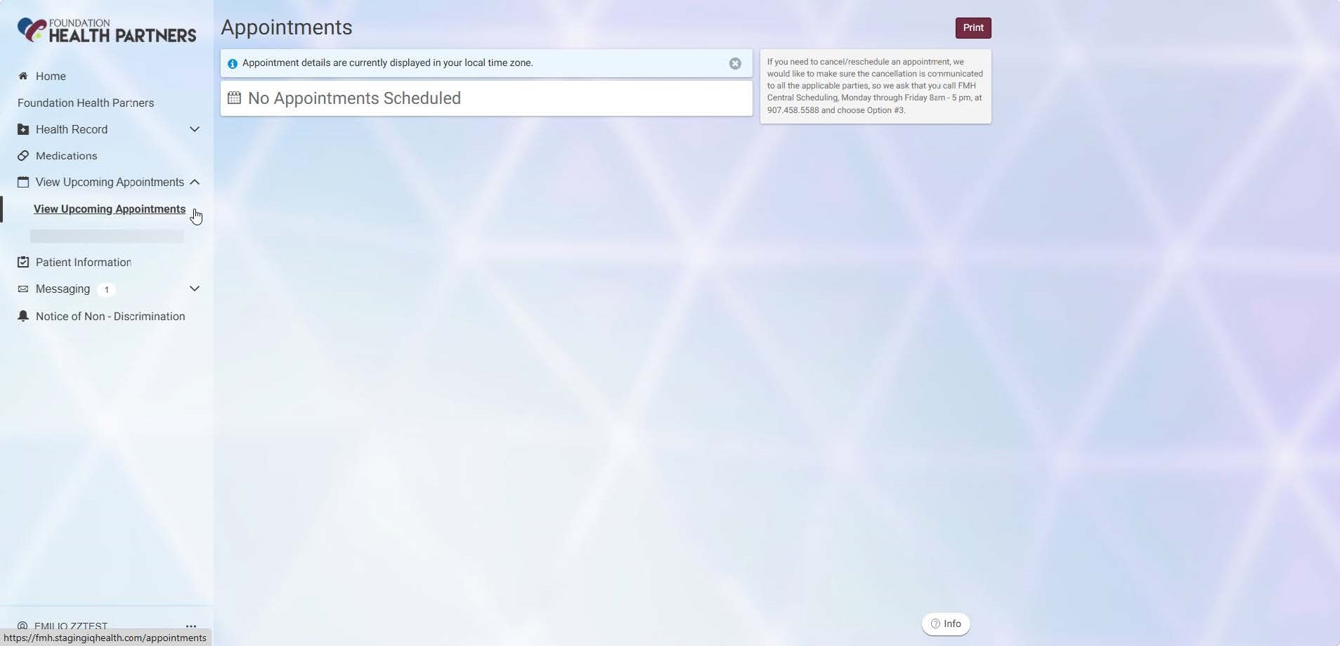 Image of view appointments screen